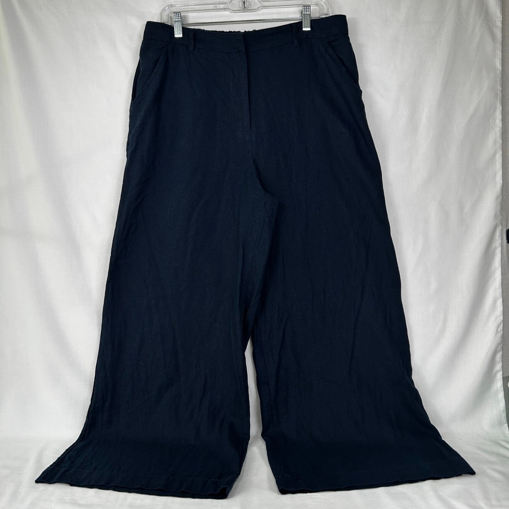 Max Studio London Navy Blue Linen Blend Wide Leg Pants XL